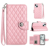 Rhombic Texture Flip Leather Phone Case with Lanyard, For iPhone 16, For iPhone 15 Pro Max, For iPhone 15 Pro, For iPhone 15 Plus, For iPhone 15, For iPhone 14 Plus, For iPhone 14, For iPhone 14 Pro