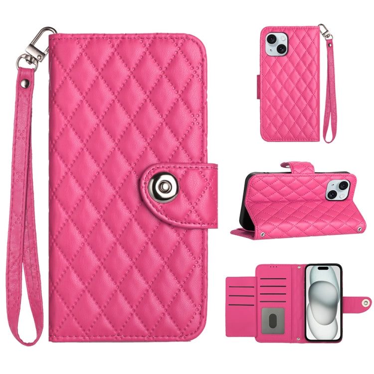 Rhombic Texture Flip Leather Phone Case with Lanyard, For iPhone 16, For iPhone 15 Pro Max, For iPhone 15 Pro, For iPhone 15 Plus, For iPhone 15, For iPhone 14 Plus, For iPhone 14, For iPhone 14 Pro