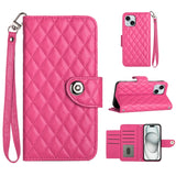 Rhombic Texture Flip Leather Phone Case with Lanyard, For iPhone 16, For iPhone 15 Pro Max, For iPhone 15 Pro, For iPhone 15 Plus, For iPhone 15, For iPhone 14 Plus, For iPhone 14, For iPhone 14 Pro