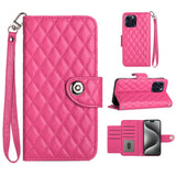 Rhombic Texture Flip Leather Phone Case with Lanyard, For iPhone 16, For iPhone 15 Pro Max, For iPhone 15 Pro, For iPhone 15 Plus, For iPhone 15, For iPhone 14 Plus, For iPhone 14, For iPhone 14 Pro
