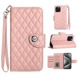 Rhombic Texture Flip Leather Phone Case with Lanyard, For iPhone 16, For iPhone 15 Pro Max, For iPhone 15 Pro, For iPhone 15 Plus, For iPhone 15, For iPhone 14 Plus, For iPhone 14, For iPhone 14 Pro