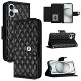 Rhombic Texture Flip Leather Phone Case with Lanyard, For iPhone 17 Pro Max, For iPhone 17 Pro, For iPhone 17, For iPhone Air, For iPhone SE 2024, For iPhone 16 Pro Max, For iPhone 16 Pro, For iPhone 16 Plus