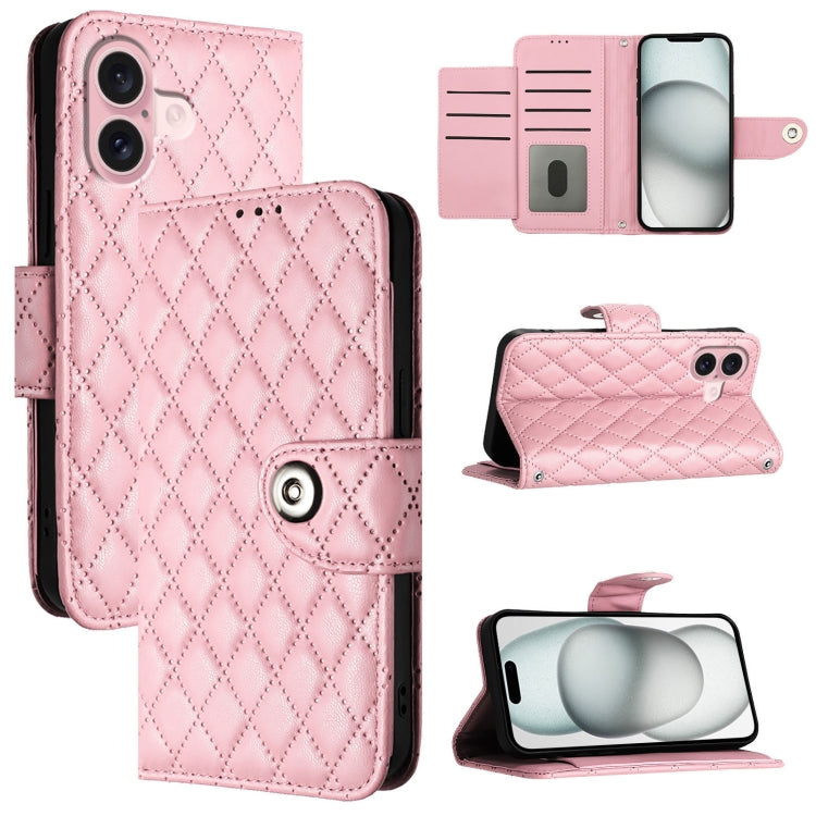 Rhombic Texture Flip Leather Phone Case with Lanyard, For iPhone 16, For iPhone 15 Pro Max, For iPhone 15 Pro, For iPhone 15 Plus, For iPhone 15, For iPhone 14 Plus, For iPhone 14, For iPhone 14 Pro