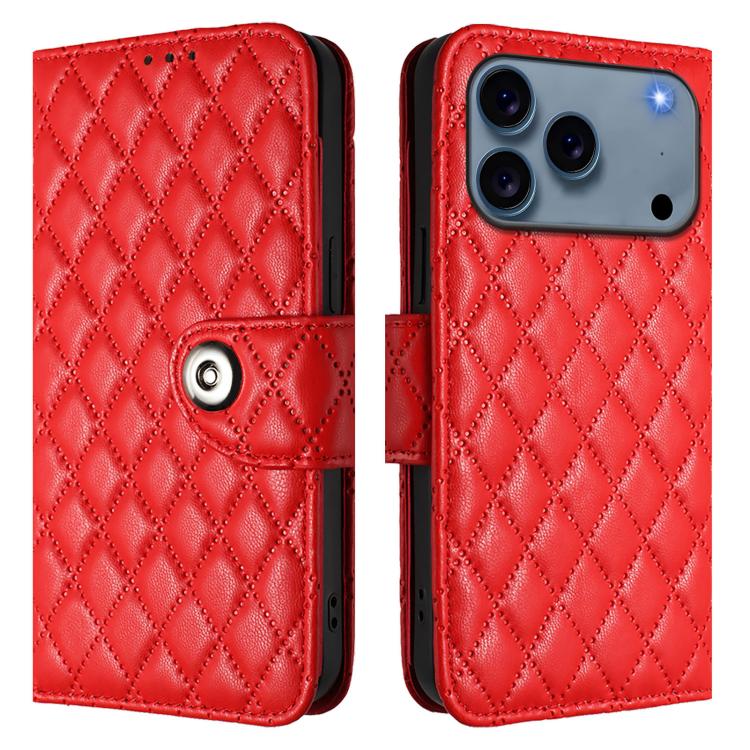 Rhombic Texture Flip Leather Phone Case with Lanyard, For iPhone 17 Pro Max, For iPhone 17 Pro, For iPhone 17, For iPhone Air, For iPhone SE 2024, For iPhone 16 Pro Max, For iPhone 16 Pro, For iPhone 16 Plus