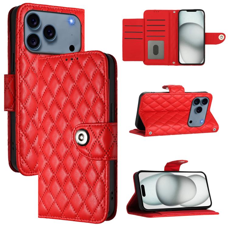 Rhombic Texture Flip Leather Phone Case with Lanyard, For iPhone 17 Pro Max, For iPhone 17 Pro, For iPhone 17, For iPhone Air, For iPhone SE 2024, For iPhone 16 Pro Max, For iPhone 16 Pro, For iPhone 16 Plus