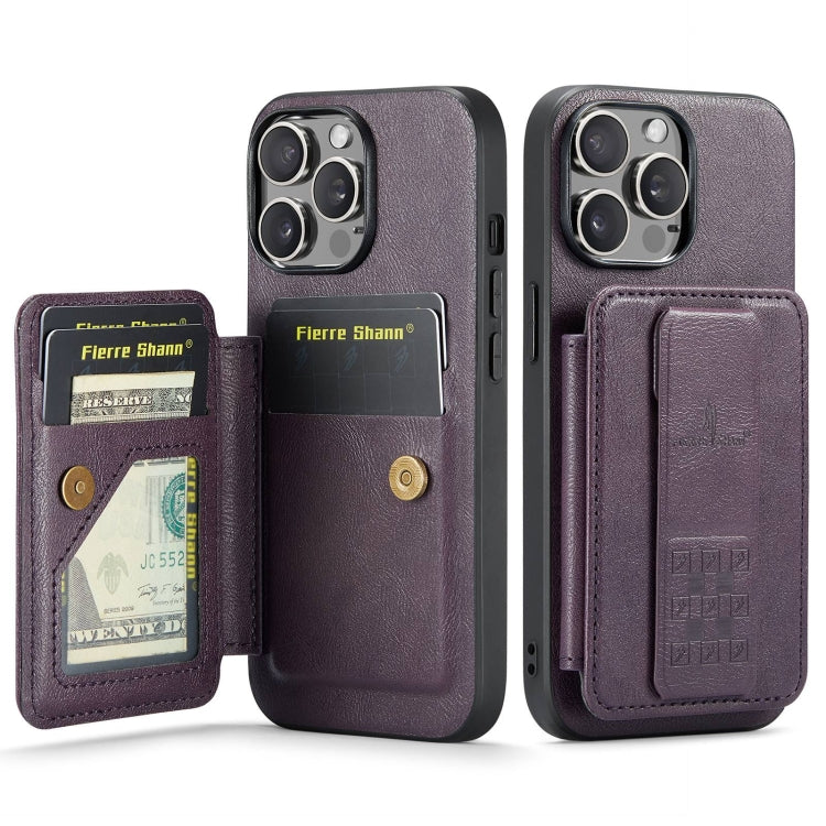 Fierre Shann Oil Wax Cow Leather Card Holder Back Phone Case, For iPhone 14 Pro Max, For iPhone 13 Pro Max, For iPhone 13 Pro, For iPhone 13, For iPhone 12 / 12 Pro, For iPhone 12 Pro Max