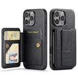 Fierre Shann Oil Wax Cow Leather Card Holder Back Phone Case, For iPhone 17e / 16e, For iPhone 17 Pro Max, For iPhone 17 Pro, For iPhone 17, For iPhone Air, For iPhone 16 Pro Max, For iPhone 16 Pro, For iPhone 16 Plus