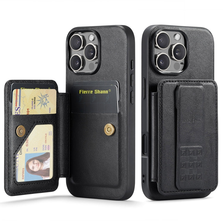 Fierre Shann Oil Wax Cow Leather Card Holder Back Phone Case, For iPhone 17e / 16e, For iPhone 17 Pro Max, For iPhone 17 Pro, For iPhone 17, For iPhone Air, For iPhone 16 Pro Max, For iPhone 16 Pro, For iPhone 16 Plus