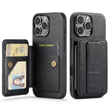Fierre Shann Oil Wax Cow Leather Card Holder Back Phone Case, For iPhone 17e / 16e, For iPhone 17 Pro Max, For iPhone 17 Pro, For iPhone 17, For iPhone Air, For iPhone 16 Pro Max, For iPhone 16 Pro, For iPhone 16 Plus