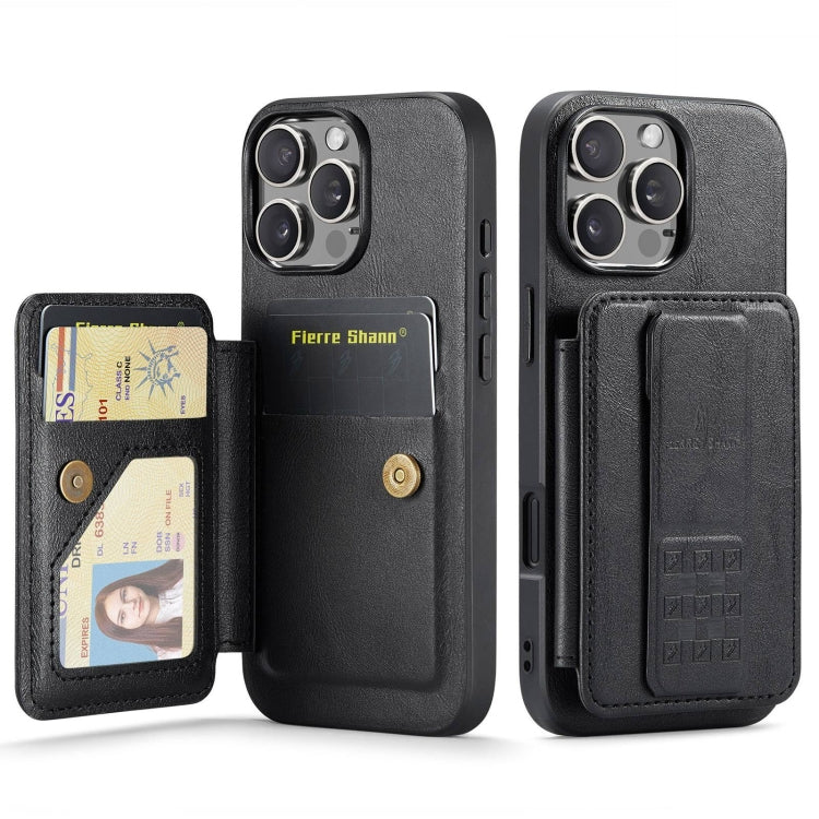 Fierre Shann Oil Wax Cow Leather Card Holder Back Phone Case, For iPhone 17e / 16e, For iPhone 17 Pro Max, For iPhone 17 Pro, For iPhone 17, For iPhone Air, For iPhone 16 Pro Max, For iPhone 16 Pro, For iPhone 16 Plus