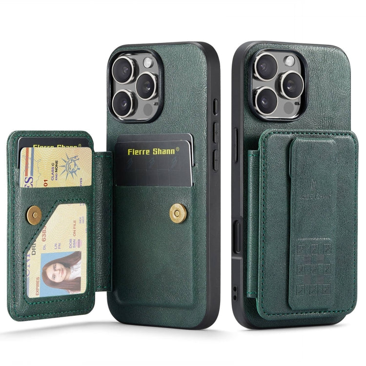 Fierre Shann Oil Wax Cow Leather Card Holder Back Phone Case, For iPhone 17e / 16e, For iPhone 17 Pro Max, For iPhone 17 Pro, For iPhone 17, For iPhone Air, For iPhone 16 Pro Max, For iPhone 16 Pro, For iPhone 16 Plus
