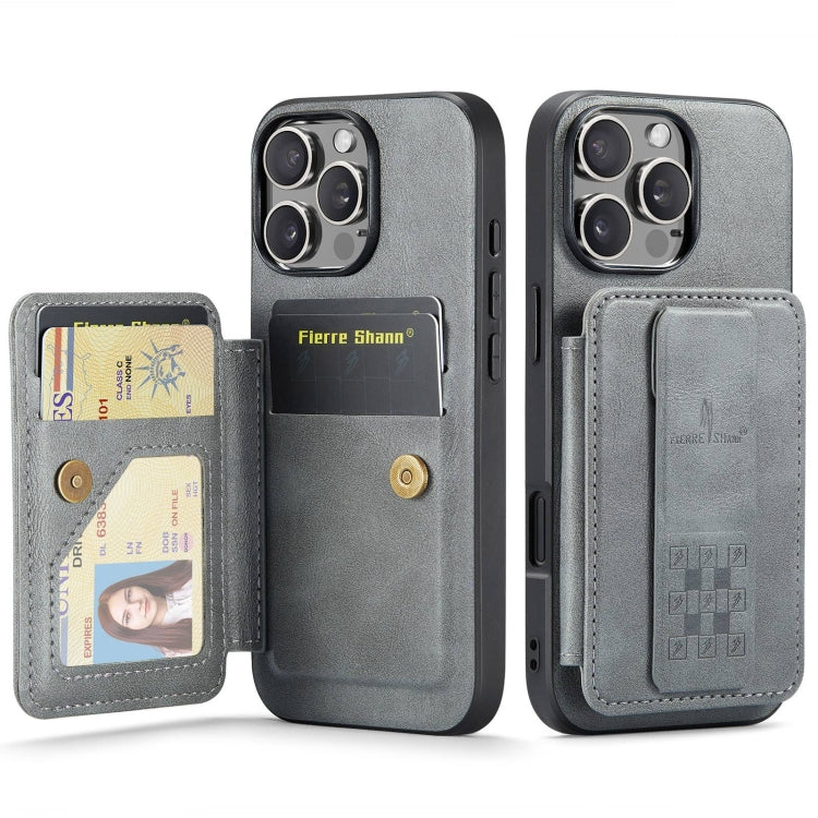 Fierre Shann Oil Wax Cow Leather Card Holder Back Phone Case, For iPhone 17e / 16e, For iPhone 17 Pro Max, For iPhone 17 Pro, For iPhone 17, For iPhone Air, For iPhone 16 Pro Max, For iPhone 16 Pro, For iPhone 16 Plus