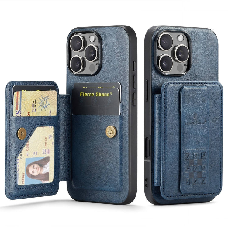 Fierre Shann Oil Wax Cow Leather Card Holder Back Phone Case, For iPhone 17e / 16e, For iPhone 17 Pro Max, For iPhone 17 Pro, For iPhone 17, For iPhone Air, For iPhone 16 Pro Max, For iPhone 16 Pro, For iPhone 16 Plus
