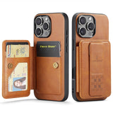 Fierre Shann Oil Wax Cow Leather Card Holder Back Phone Case, For iPhone 17e / 16e, For iPhone 17 Pro Max, For iPhone 17 Pro, For iPhone 17, For iPhone Air, For iPhone 16 Pro Max, For iPhone 16 Pro, For iPhone 16 Plus