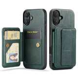 Fierre Shann Oil Wax Cow Leather Card Holder Back Phone Case, For iPhone 17e / 16e, For iPhone 17 Pro Max, For iPhone 17 Pro, For iPhone 17, For iPhone Air, For iPhone 16 Pro Max, For iPhone 16 Pro, For iPhone 16 Plus