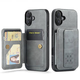 Fierre Shann Oil Wax Cow Leather Card Holder Back Phone Case, For iPhone 17e / 16e, For iPhone 17 Pro Max, For iPhone 17 Pro, For iPhone 17, For iPhone Air, For iPhone 16 Pro Max, For iPhone 16 Pro, For iPhone 16 Plus