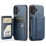 Fierre Shann Oil Wax Cow Leather Card Holder Back Phone Case, For iPhone 17e / 16e, For iPhone 17 Pro Max, For iPhone 17 Pro, For iPhone 17, For iPhone Air, For iPhone 16 Pro Max, For iPhone 16 Pro, For iPhone 16 Plus