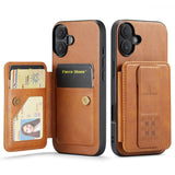 Fierre Shann Oil Wax Cow Leather Card Holder Back Phone Case, For iPhone 17e / 16e, For iPhone 17 Pro Max, For iPhone 17 Pro, For iPhone 17, For iPhone Air, For iPhone 16 Pro Max, For iPhone 16 Pro, For iPhone 16 Plus