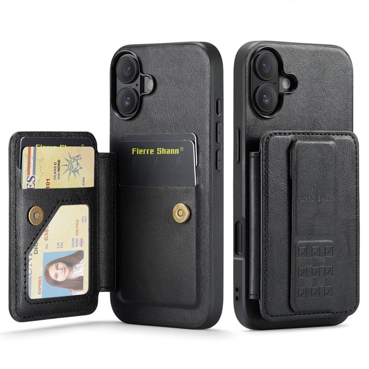 Fierre Shann Oil Wax Cow Leather Card Holder Back Phone Case, For iPhone 16, For iPhone 15 Pro Max, For iPhone 15 Pro, For iPhone 15 Plus, For iPhone 15, For iPhone 14 Plus, For iPhone 14, For iPhone 14 Pro