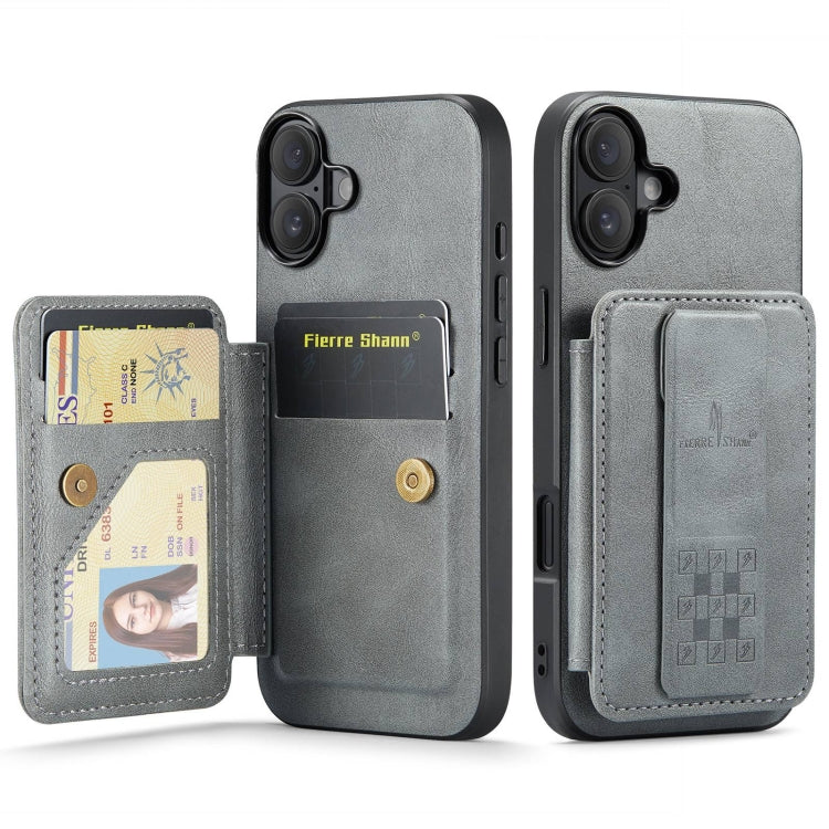 Fierre Shann Oil Wax Cow Leather Card Holder Back Phone Case, For iPhone 16, For iPhone 15 Pro Max, For iPhone 15 Pro, For iPhone 15 Plus, For iPhone 15, For iPhone 14 Plus, For iPhone 14, For iPhone 14 Pro