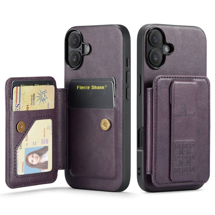 Fierre Shann Oil Wax Cow Leather Card Holder Back Phone Case, For iPhone 16, For iPhone 15 Pro Max, For iPhone 15 Pro, For iPhone 15 Plus, For iPhone 15, For iPhone 14 Plus, For iPhone 14, For iPhone 14 Pro