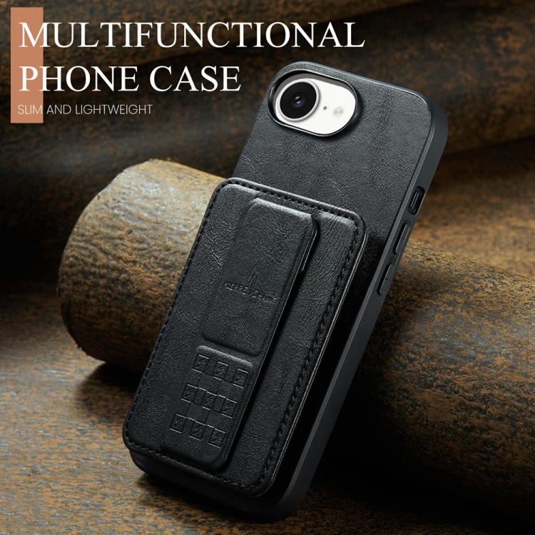 Fierre Shann Oil Wax Cow Leather Card Holder Back Phone Case, For iPhone 17e / 16e, For iPhone 17 Pro Max, For iPhone 17 Pro, For iPhone 17, For iPhone Air, For iPhone 16 Pro Max, For iPhone 16 Pro, For iPhone 16 Plus