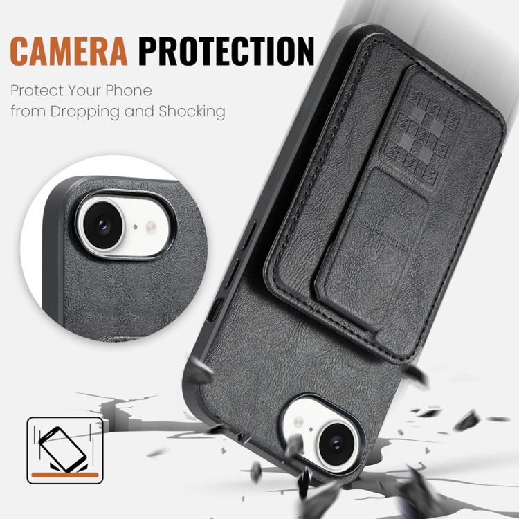 Fierre Shann Oil Wax Cow Leather Card Holder Back Phone Case, For iPhone 17e / 16e, For iPhone 17 Pro Max, For iPhone 17 Pro, For iPhone 17, For iPhone Air, For iPhone 16 Pro Max, For iPhone 16 Pro, For iPhone 16 Plus
