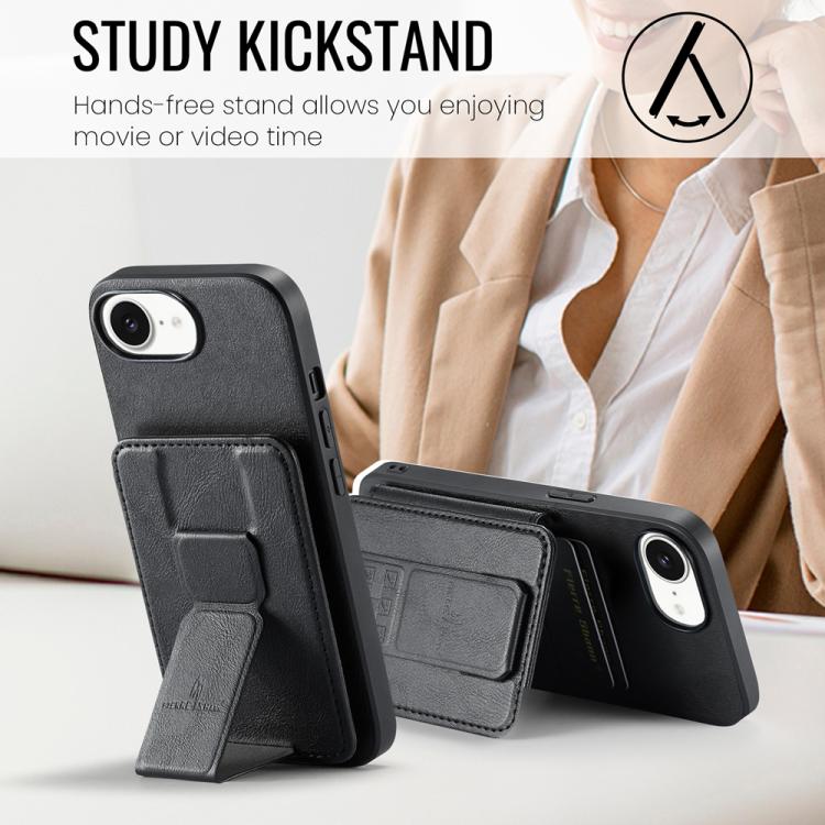 Fierre Shann Oil Wax Cow Leather Card Holder Back Phone Case, For iPhone 17e / 16e, For iPhone 17 Pro Max, For iPhone 17 Pro, For iPhone 17, For iPhone Air, For iPhone 16 Pro Max, For iPhone 16 Pro, For iPhone 16 Plus