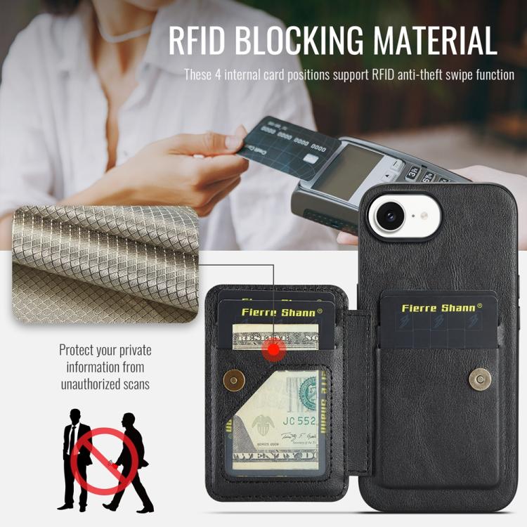 Fierre Shann Oil Wax Cow Leather Card Holder Back Phone Case, For iPhone 17e / 16e, For iPhone 17 Pro Max, For iPhone 17 Pro, For iPhone 17, For iPhone Air, For iPhone 16 Pro Max, For iPhone 16 Pro, For iPhone 16 Plus
