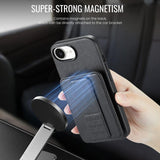 Fierre Shann Oil Wax Cow Leather Card Holder Back Phone Case, For iPhone 17e / 16e, For iPhone 17 Pro Max, For iPhone 17 Pro, For iPhone 17, For iPhone Air, For iPhone 16 Pro Max, For iPhone 16 Pro, For iPhone 16 Plus