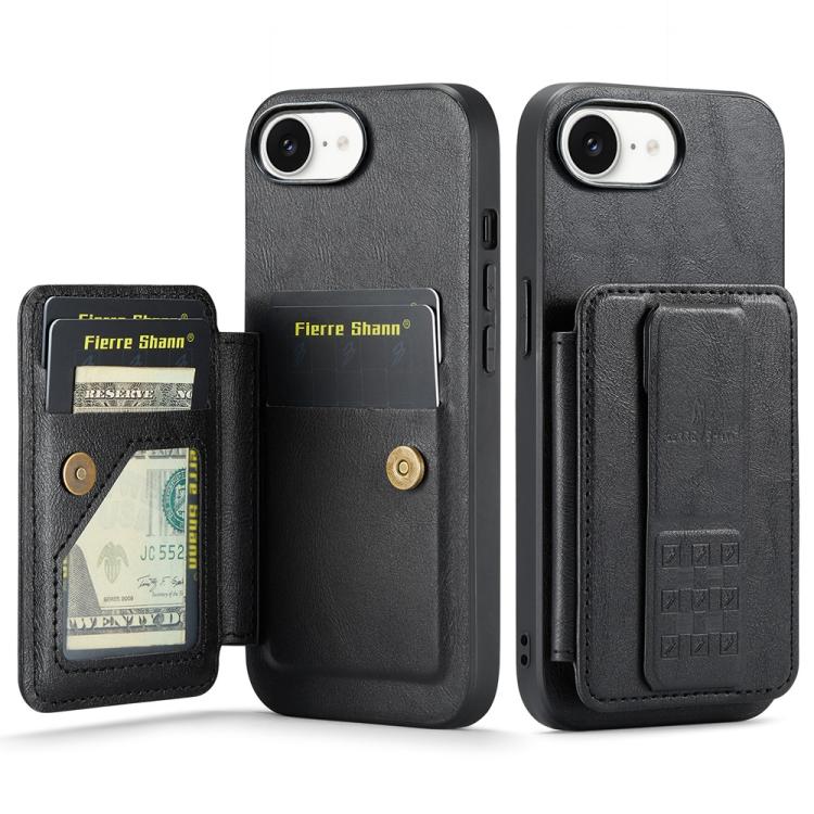 Fierre Shann Oil Wax Cow Leather Card Holder Back Phone Case, For iPhone 17e / 16e, For iPhone 17 Pro Max, For iPhone 17 Pro, For iPhone 17, For iPhone Air, For iPhone 16 Pro Max, For iPhone 16 Pro, For iPhone 16 Plus