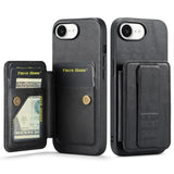 Fierre Shann Oil Wax Cow Leather Card Holder Back Phone Case, For iPhone 17e / 16e, For iPhone 17 Pro Max, For iPhone 17 Pro, For iPhone 17, For iPhone Air, For iPhone 16 Pro Max, For iPhone 16 Pro, For iPhone 16 Plus