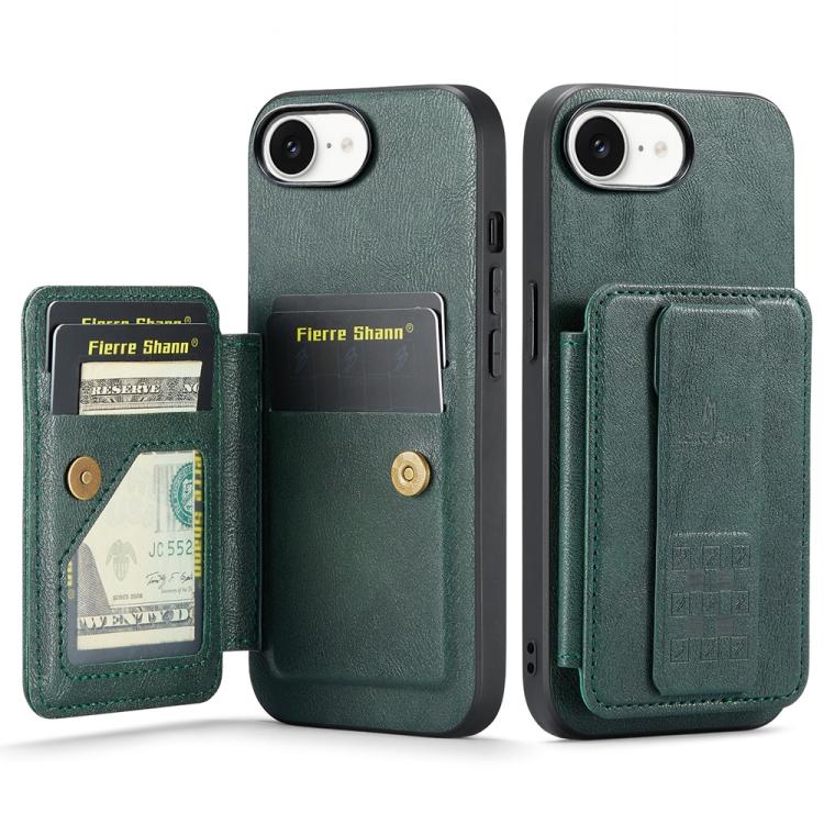 Fierre Shann Oil Wax Cow Leather Card Holder Back Phone Case, For iPhone 17e / 16e, For iPhone 17 Pro Max, For iPhone 17 Pro, For iPhone 17, For iPhone Air, For iPhone 16 Pro Max, For iPhone 16 Pro, For iPhone 16 Plus