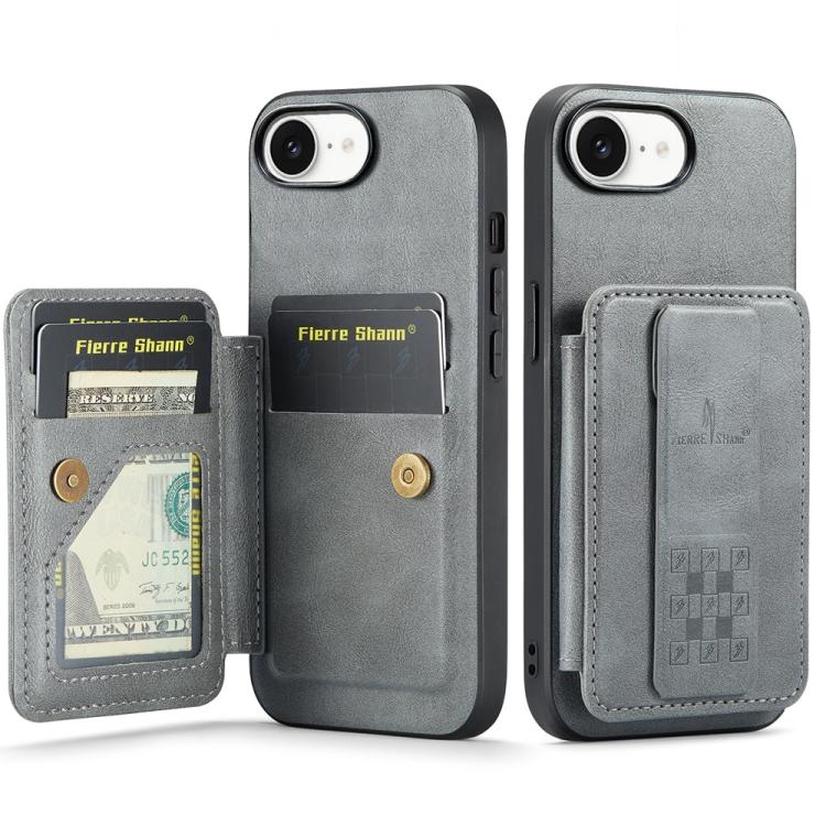 Fierre Shann Oil Wax Cow Leather Card Holder Back Phone Case, For iPhone 17e / 16e, For iPhone 17 Pro Max, For iPhone 17 Pro, For iPhone 17, For iPhone Air, For iPhone 16 Pro Max, For iPhone 16 Pro, For iPhone 16 Plus