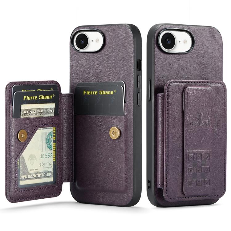 Fierre Shann Oil Wax Cow Leather Card Holder Back Phone Case, For iPhone 17e / 16e, For iPhone 17 Pro Max, For iPhone 17 Pro, For iPhone 17, For iPhone Air, For iPhone 16 Pro Max, For iPhone 16 Pro, For iPhone 16 Plus