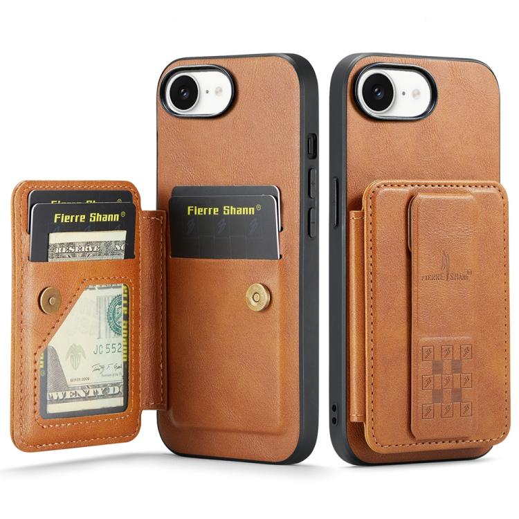 Fierre Shann Oil Wax Cow Leather Card Holder Back Phone Case, For iPhone 17e / 16e, For iPhone 17 Pro Max, For iPhone 17 Pro, For iPhone 17, For iPhone Air, For iPhone 16 Pro Max, For iPhone 16 Pro, For iPhone 16 Plus