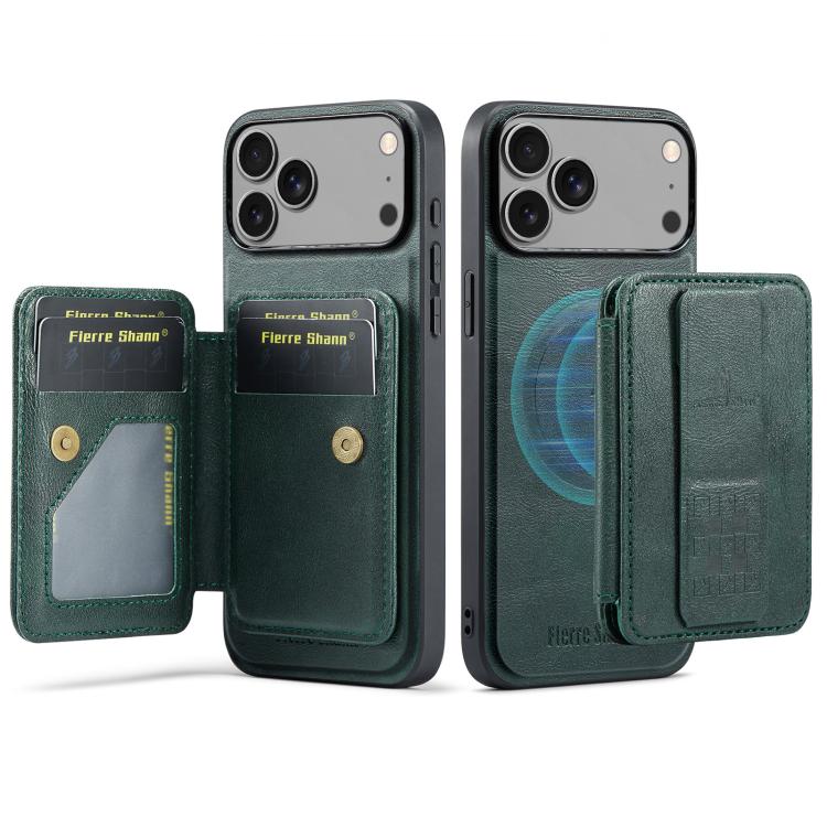 Fierre Shann Oil Wax Cow Leather Card Holder Back Phone Case, For iPhone 17e / 16e, For iPhone 17 Pro Max, For iPhone 17 Pro, For iPhone 17, For iPhone Air, For iPhone 16 Pro Max, For iPhone 16 Pro, For iPhone 16 Plus