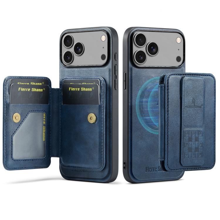 Fierre Shann Oil Wax Cow Leather Card Holder Back Phone Case, For iPhone 17e / 16e, For iPhone 17 Pro Max, For iPhone 17 Pro, For iPhone 17, For iPhone Air, For iPhone 16 Pro Max, For iPhone 16 Pro, For iPhone 16 Plus