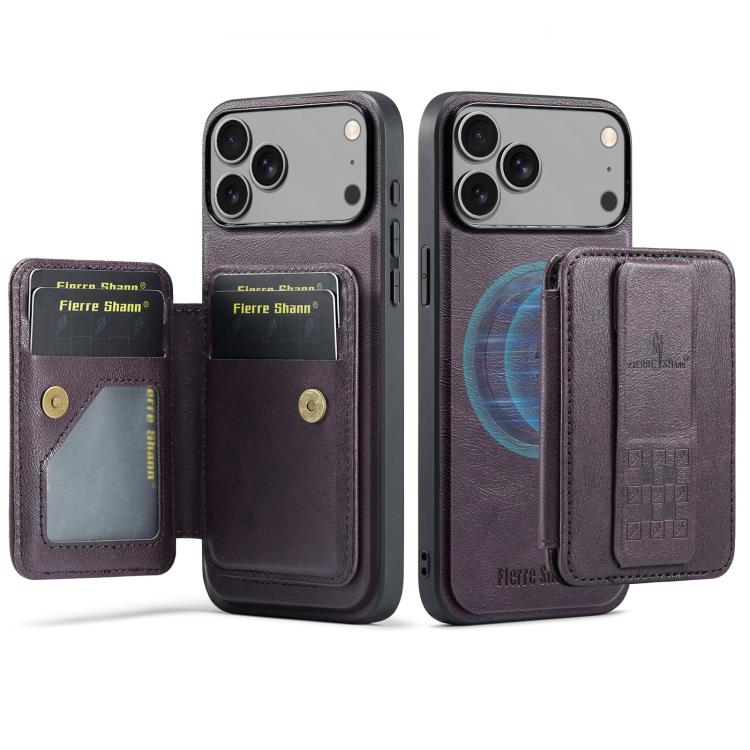 Fierre Shann Oil Wax Cow Leather Card Holder Back Phone Case, For iPhone 17e / 16e, For iPhone 17 Pro Max, For iPhone 17 Pro, For iPhone 17, For iPhone Air, For iPhone 16 Pro Max, For iPhone 16 Pro, For iPhone 16 Plus