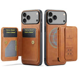 Fierre Shann Oil Wax Cow Leather Card Holder Back Phone Case, For iPhone 17e / 16e, For iPhone 17 Pro Max, For iPhone 17 Pro, For iPhone 17, For iPhone Air, For iPhone 16 Pro Max, For iPhone 16 Pro, For iPhone 16 Plus