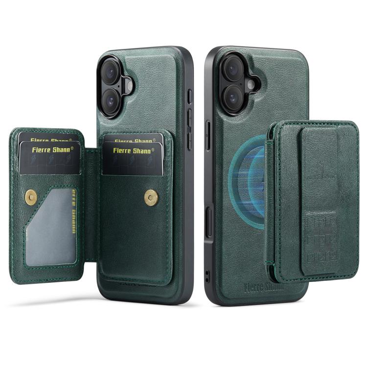 Fierre Shann Oil Wax Cow Leather Card Holder Back Phone Case, For iPhone 17e / 16e, For iPhone 17 Pro Max, For iPhone 17 Pro, For iPhone 17, For iPhone Air, For iPhone 16 Pro Max, For iPhone 16 Pro, For iPhone 16 Plus