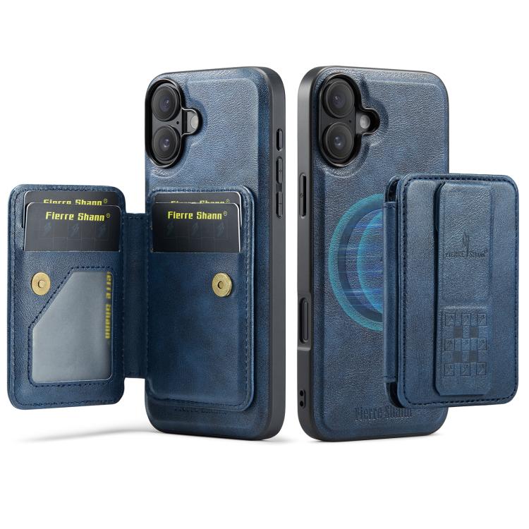 Fierre Shann Oil Wax Cow Leather Card Holder Back Phone Case, For iPhone 17e / 16e, For iPhone 17 Pro Max, For iPhone 17 Pro, For iPhone 17, For iPhone Air, For iPhone 16 Pro Max, For iPhone 16 Pro, For iPhone 16 Plus