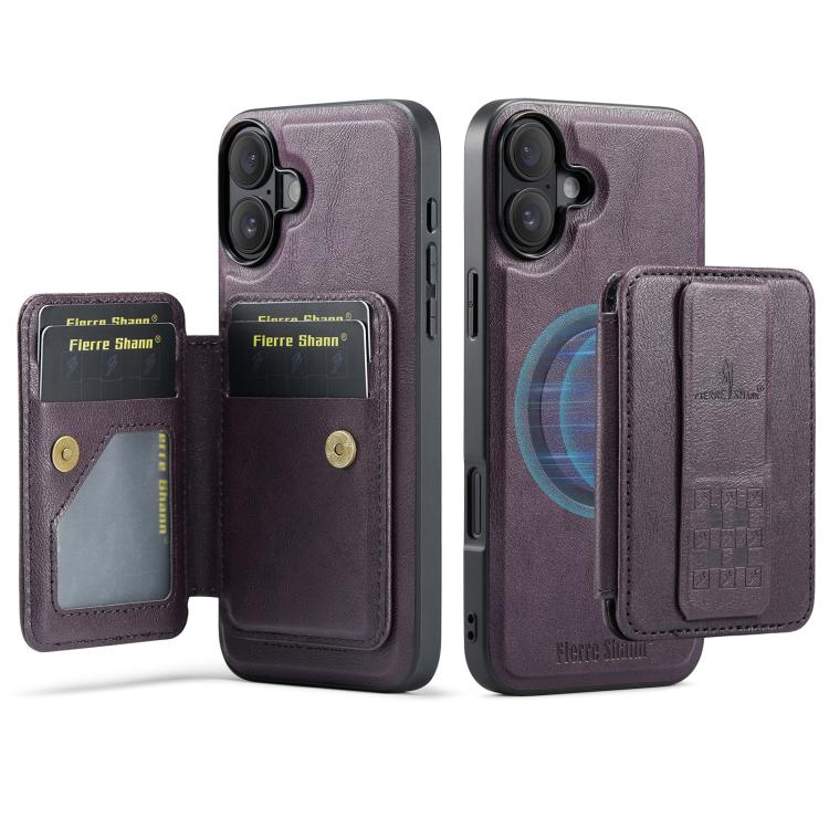 Fierre Shann Oil Wax Cow Leather Card Holder Back Phone Case, For iPhone 17e / 16e, For iPhone 17 Pro Max, For iPhone 17 Pro, For iPhone 17, For iPhone Air, For iPhone 16 Pro Max, For iPhone 16 Pro, For iPhone 16 Plus
