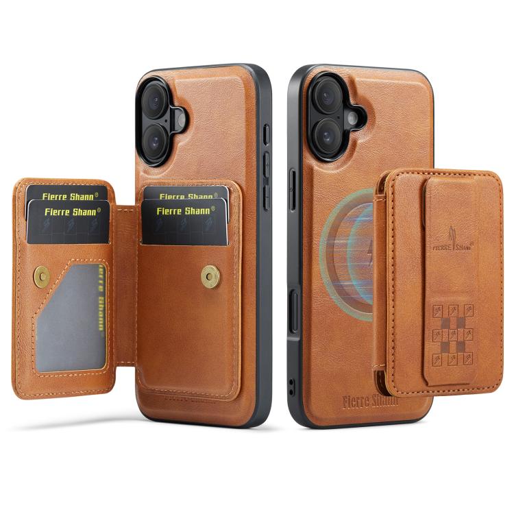 Fierre Shann Oil Wax Cow Leather Card Holder Back Phone Case, For iPhone 17e / 16e, For iPhone 17 Pro Max, For iPhone 17 Pro, For iPhone 17, For iPhone Air, For iPhone 16 Pro Max, For iPhone 16 Pro, For iPhone 16 Plus