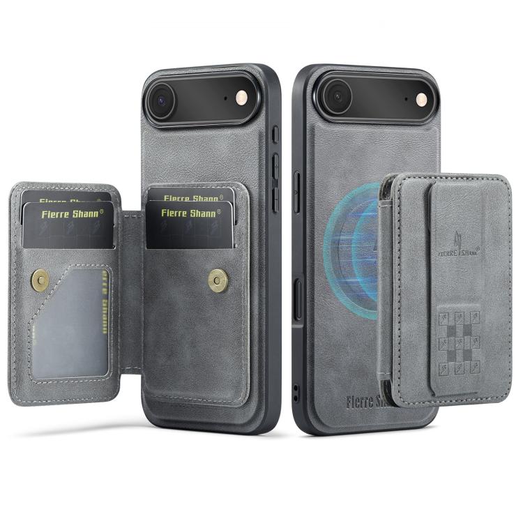 Fierre Shann Oil Wax Cow Leather Card Holder Back Phone Case, For iPhone 17e / 16e, For iPhone 17 Pro Max, For iPhone 17 Pro, For iPhone 17, For iPhone Air, For iPhone 16 Pro Max, For iPhone 16 Pro, For iPhone 16 Plus