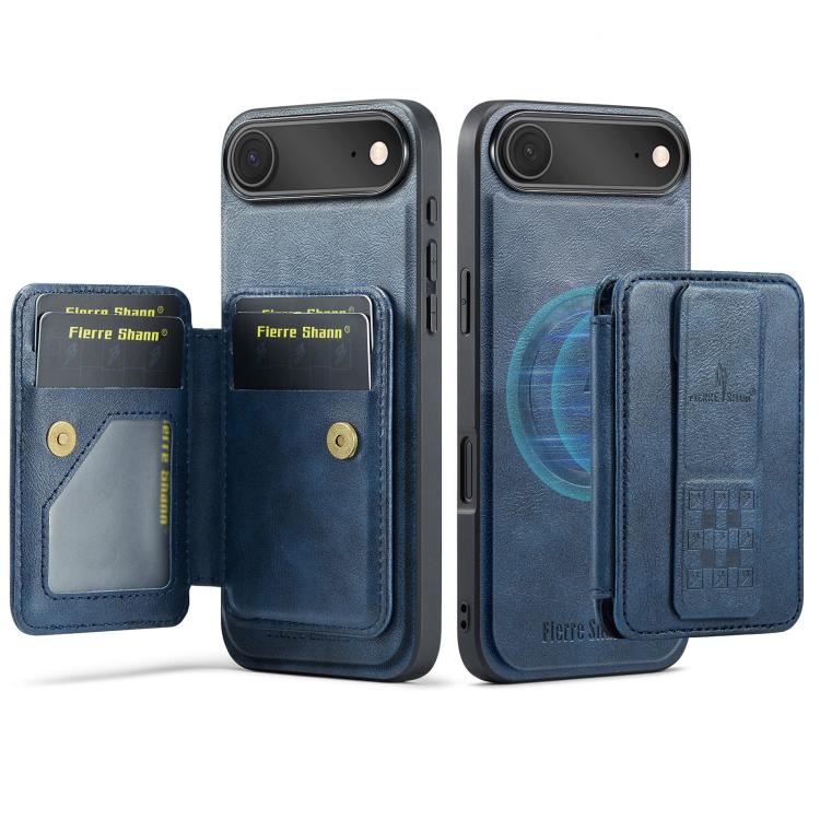 Fierre Shann Oil Wax Cow Leather Card Holder Back Phone Case, For iPhone 17e / 16e, For iPhone 17 Pro Max, For iPhone 17 Pro, For iPhone 17, For iPhone Air, For iPhone 16 Pro Max, For iPhone 16 Pro, For iPhone 16 Plus