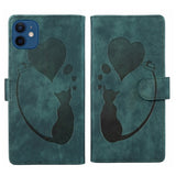 Pen Heart Cat Embossed Leather Phone Case, For iPhone 13 mini, For iPhone 12, For iPhone 12 Pro Max, For iPhone 12 Pro, For iPhone 12 mini, For iPhone 11 Pro Max, For iPhone 11, For iPhone 11 Pro