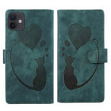 Pen Heart Cat Embossed Leather Phone Case, For iPhone 13 mini, For iPhone 12, For iPhone 12 Pro Max, For iPhone 12 Pro, For iPhone 12 mini, For iPhone 11 Pro Max, For iPhone 11, For iPhone 11 Pro
