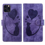 Pen Heart Cat Embossed Leather Phone Case, For iPhone 13 mini, For iPhone 12, For iPhone 12 Pro Max, For iPhone 12 Pro, For iPhone 12 mini, For iPhone 11 Pro Max, For iPhone 11, For iPhone 11 Pro