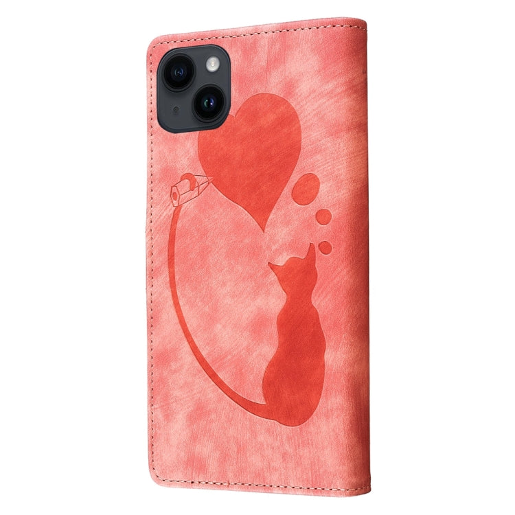 Pen Heart Cat Embossed Leather Phone Case, For iPhone 13 mini, For iPhone 12, For iPhone 12 Pro Max, For iPhone 12 Pro, For iPhone 12 mini, For iPhone 11 Pro Max, For iPhone 11, For iPhone 11 Pro